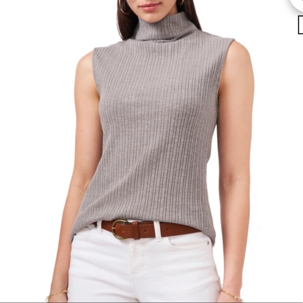 VINCE CAMUTO Rib Mock Neck Shell In Silver Heather